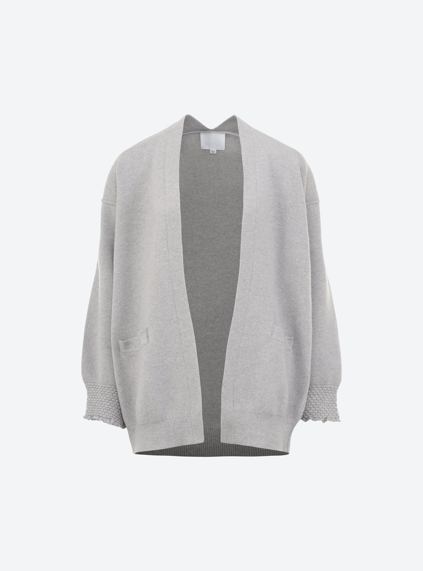 Vêtement en maille de luxe Molli - Cardigan finitions smockées gris souris