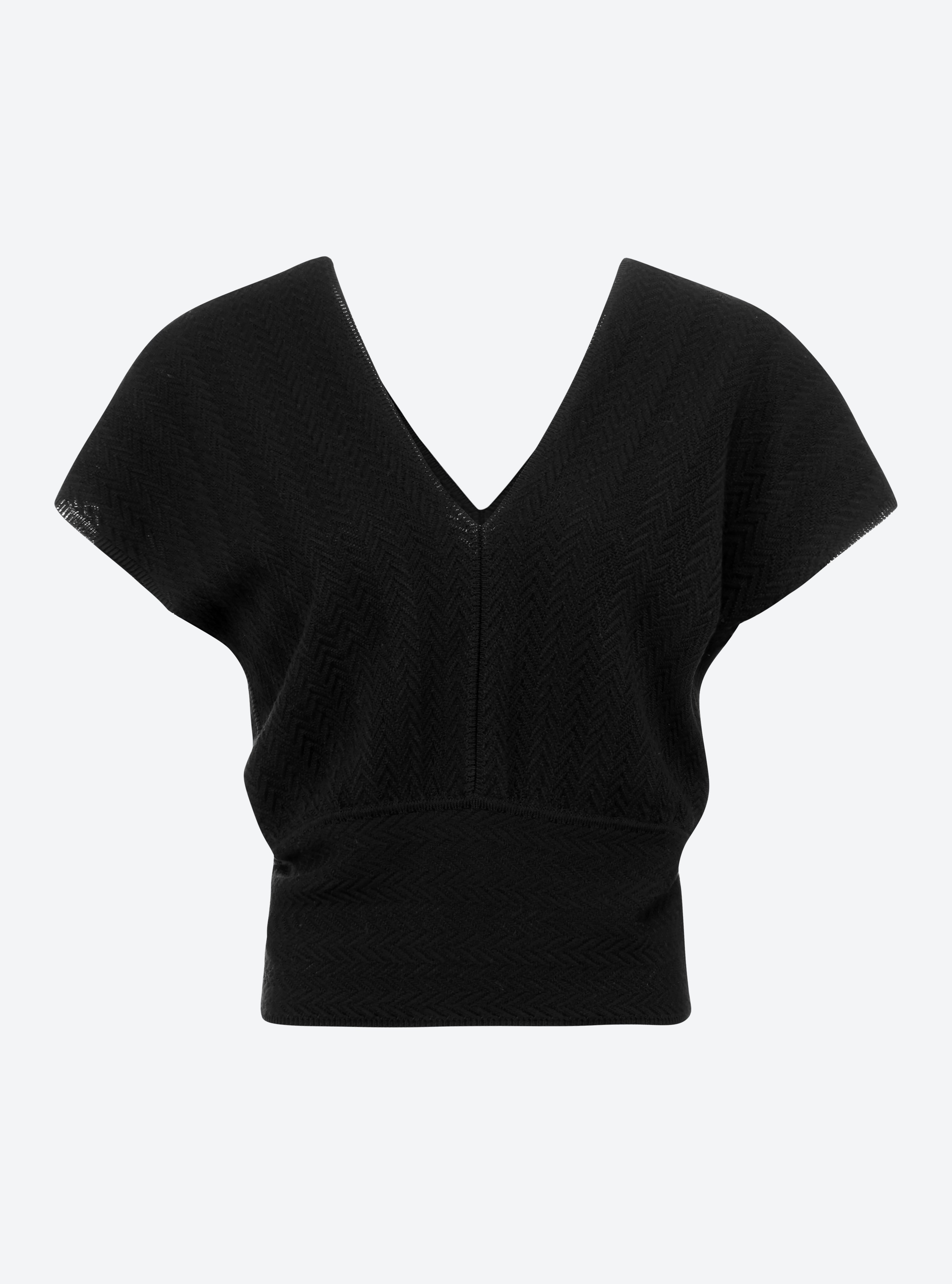 Top en maille de luxe Molli - Top V maille chevron molli noir profond
