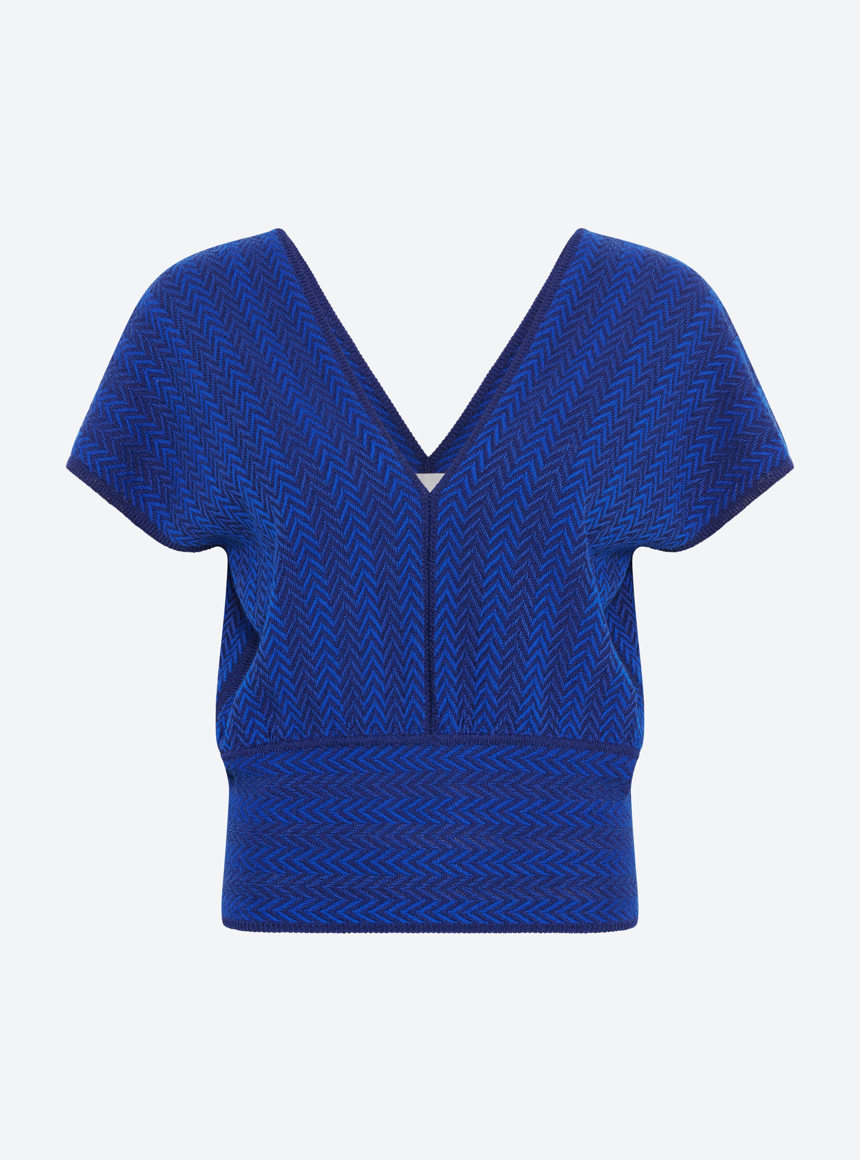 Top en maille de luxe Molli - Top V maille chevron bleu faïence_packshot