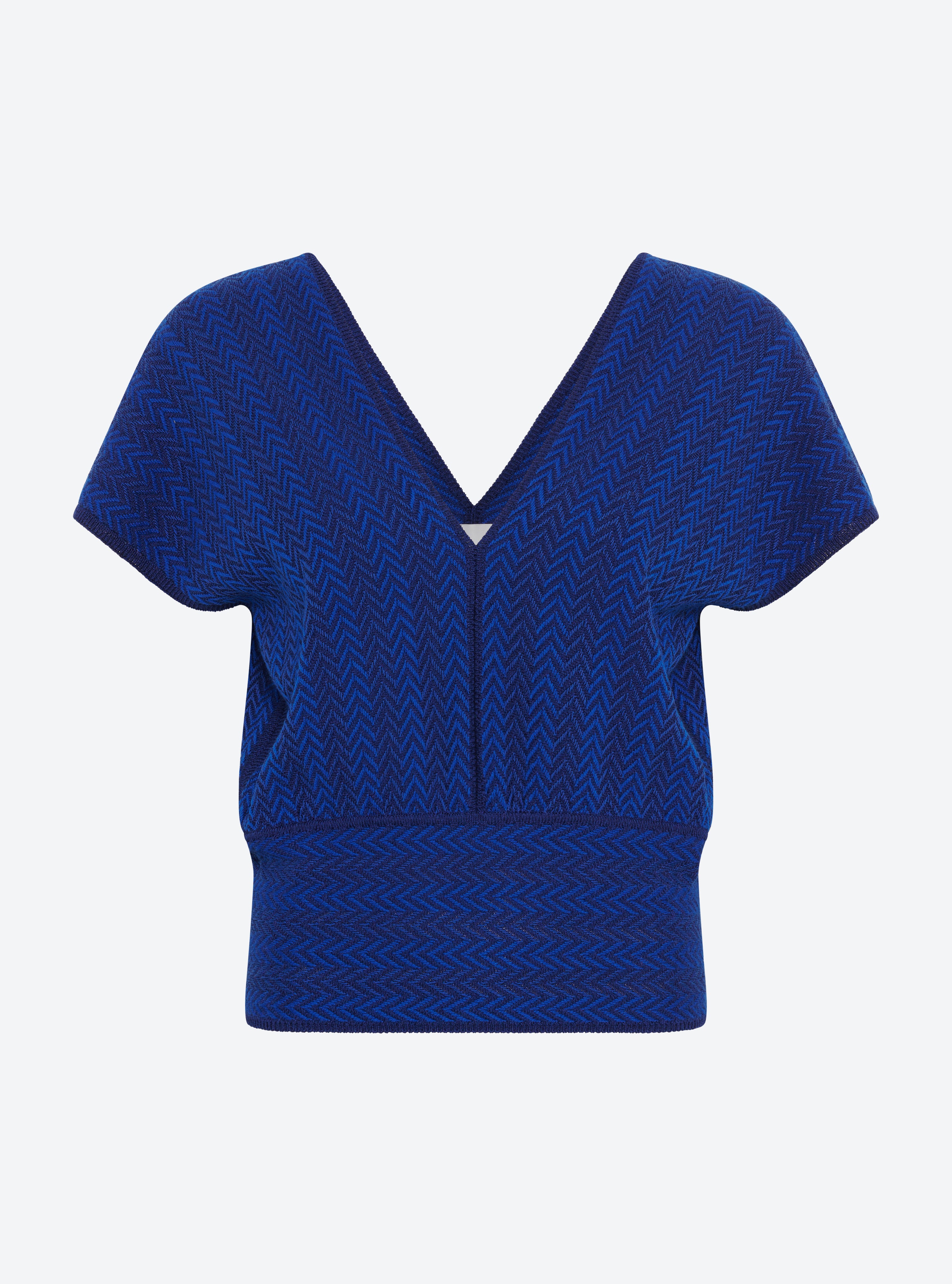 Top en maille de luxe Molli - Top V maille chevron bleu faïence