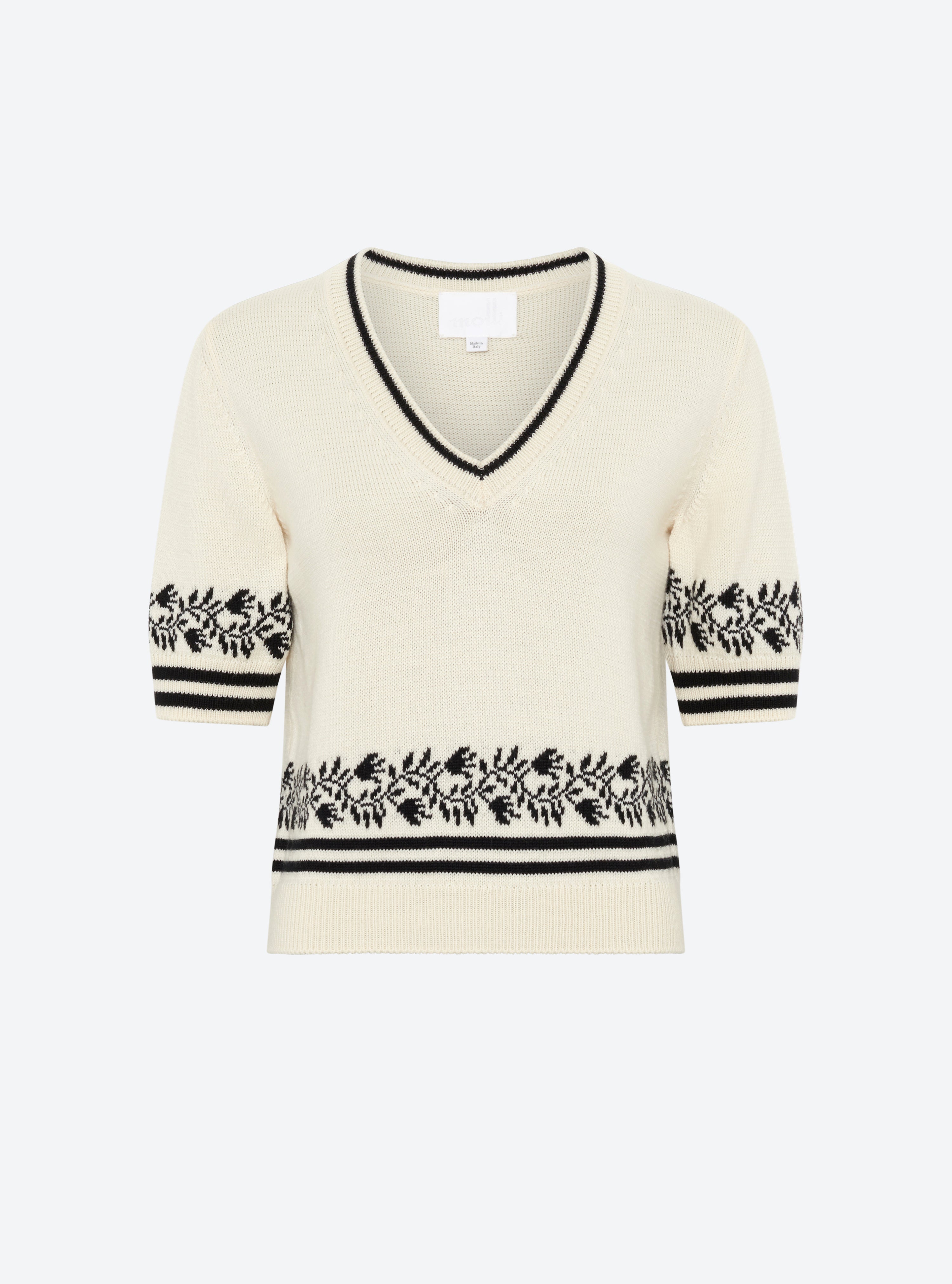 Top V maille jacquard naturel-noir profond - Molli