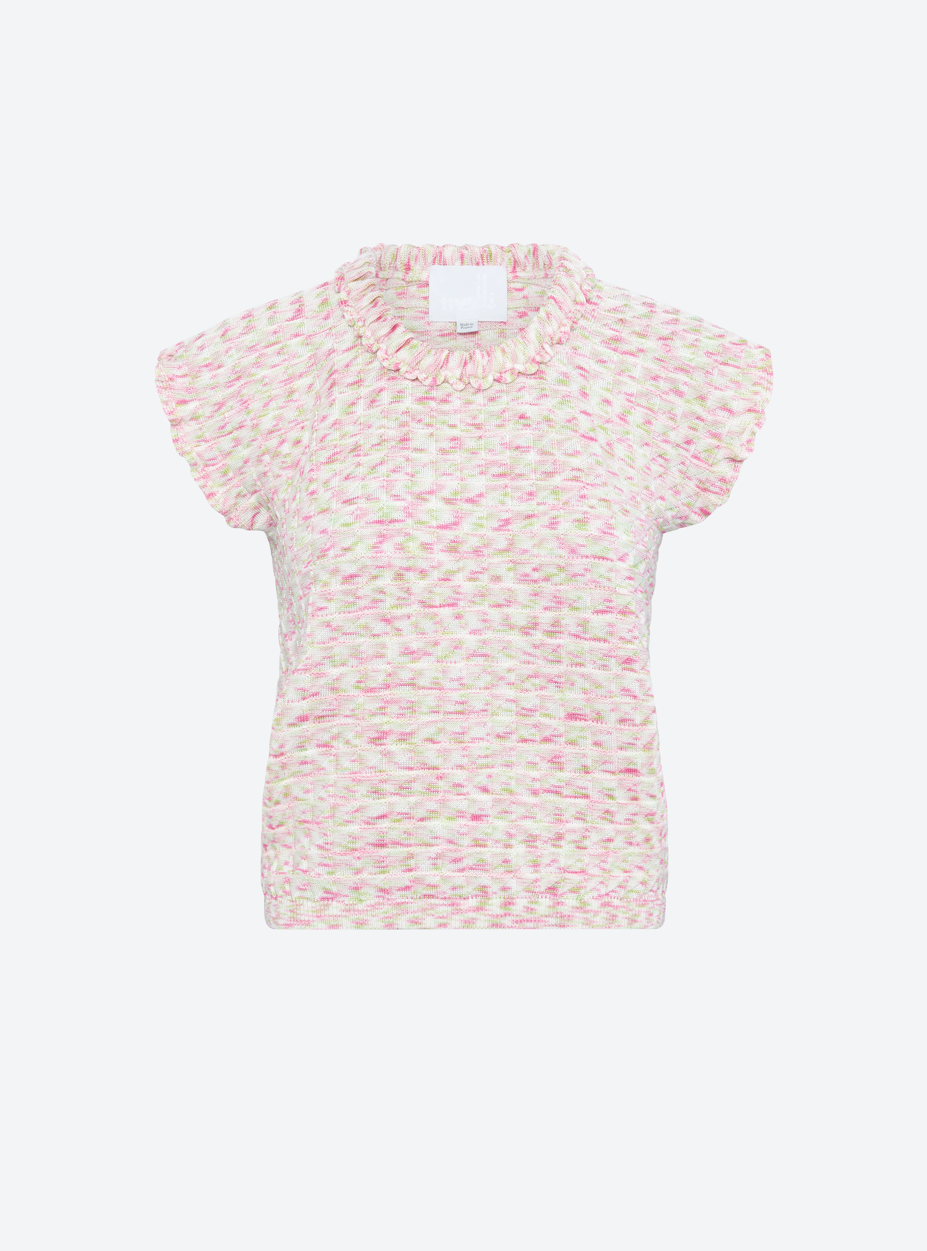 Top maille origami naturel-multi rose - Vêtement en maille de luxe Molli