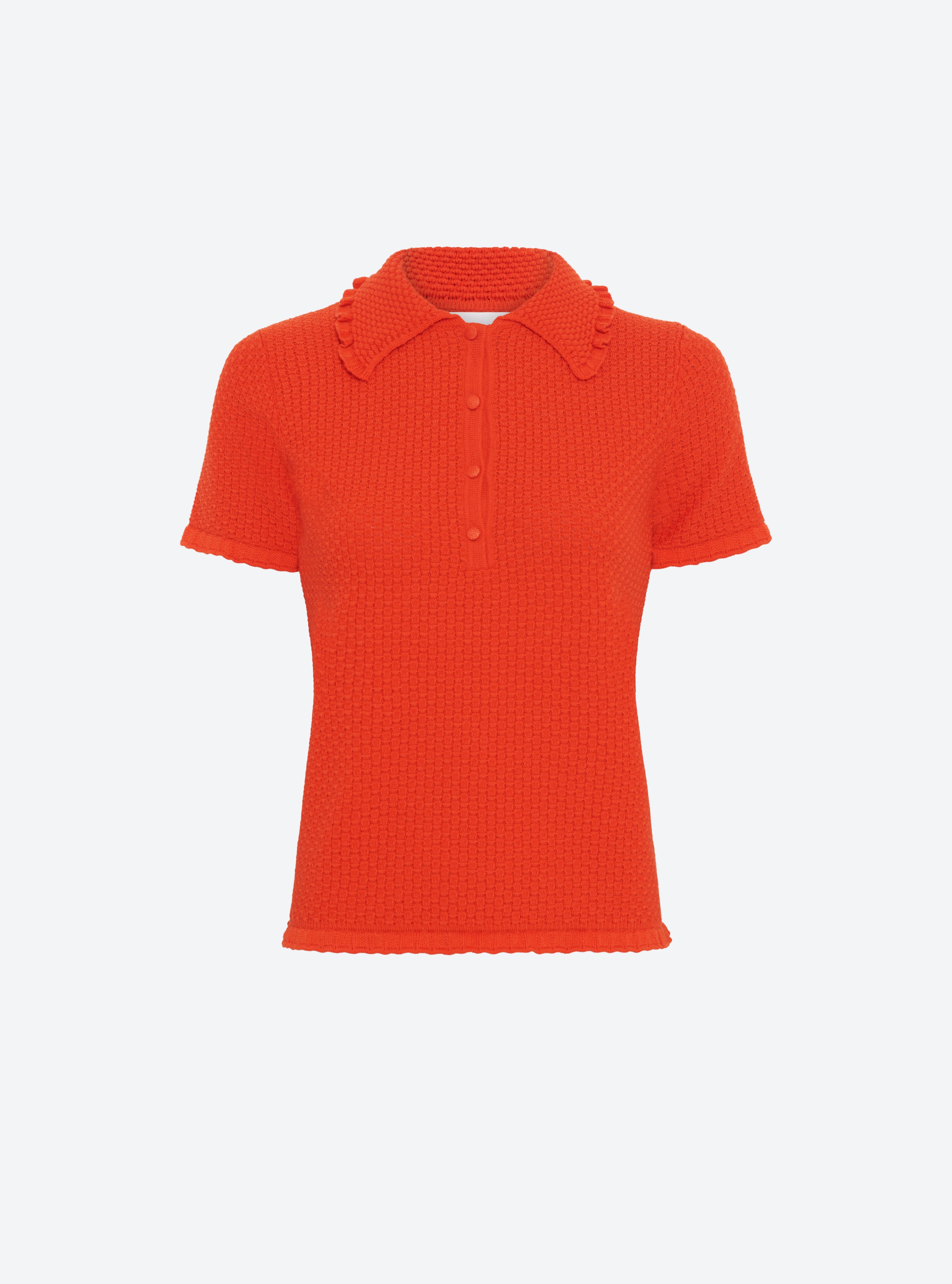 Polo en maille de luxe Molli - Polo fin col volanté orange sanguine