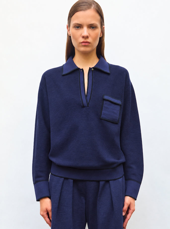 Chemise maille col gansé indigo-nuit | Molli