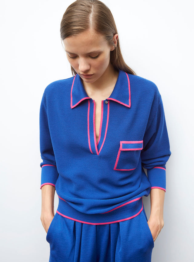 knit shirt with band-edged collar - Image principale