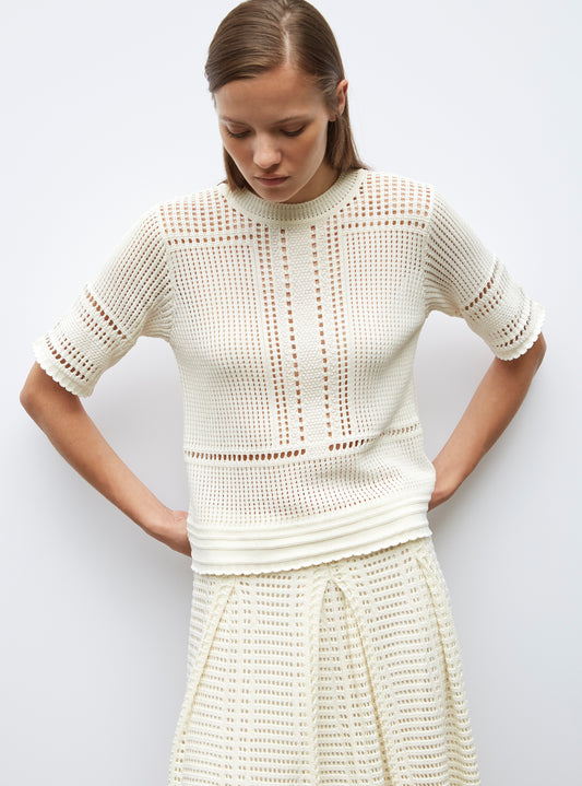 molli top in openworked wicker knit