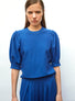Top à détails en maille smockée bleu roi - Vêtement de luxe femme