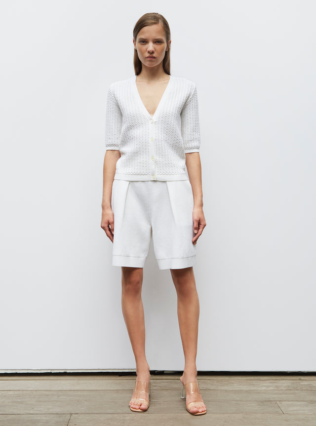 v-necked top in smocked knit - Image principale