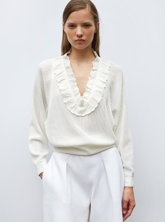 molli v-necked top in openworked knit