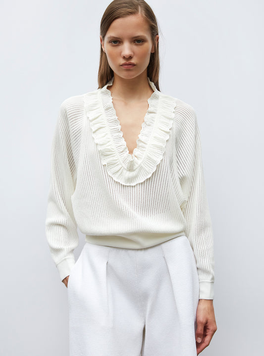 Top col v en maille ajourée - Tops de luxe