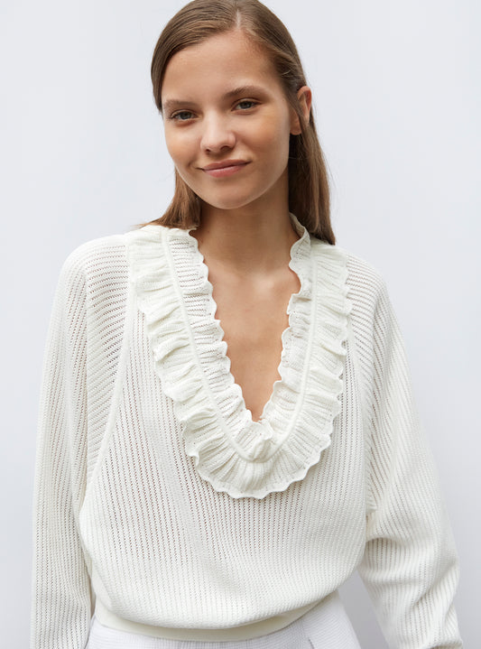 v-necked top in openworked knit