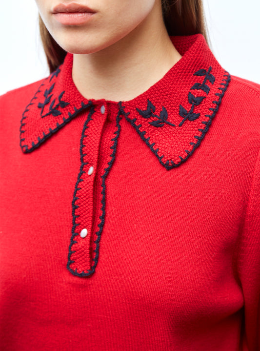 Molli hand-embroidered knit shirt