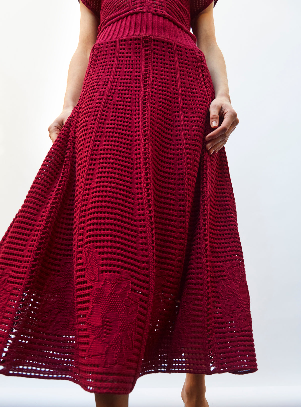 Robe en maille cannage ajourée cerise - Molli