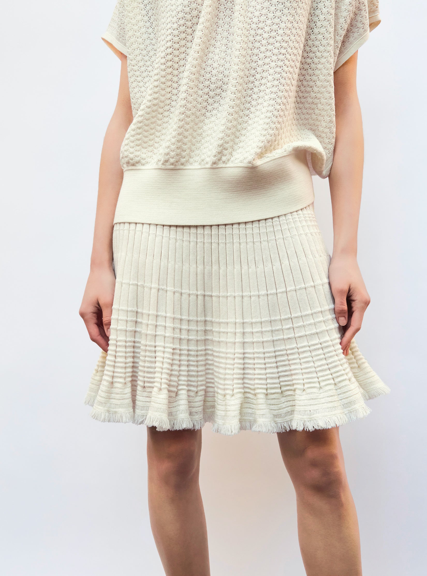 Jupe courte en maille à frange - Vêtement en maille de luxe Molli