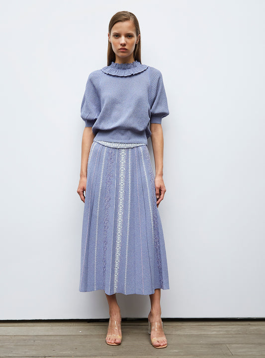 top with collar in openworked knit