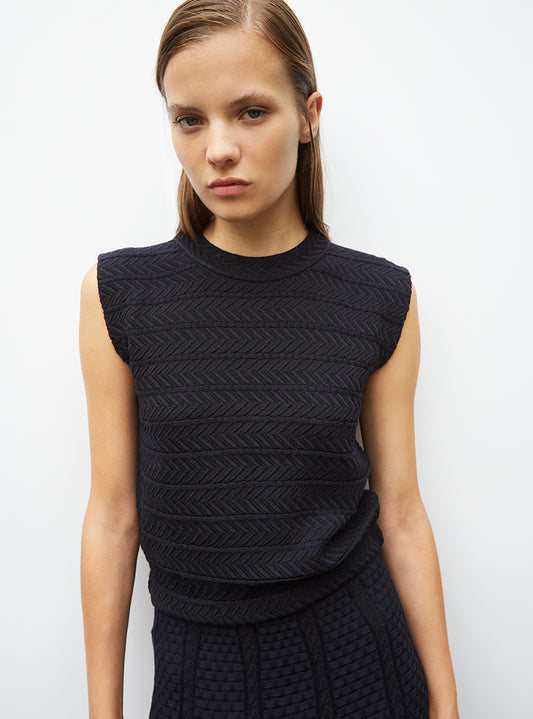 basket-weave knit top