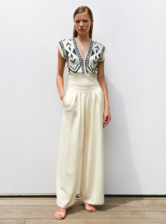 ikat jacquard knit v top