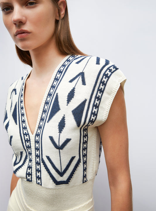 ikat jacquard knit v top