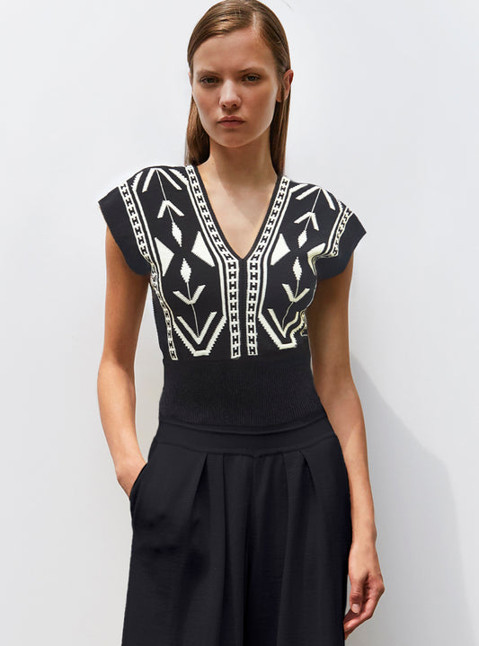 ikat knit v-neck top