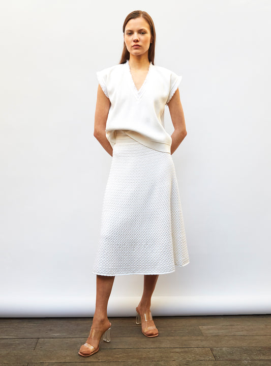 mid-length skirt in smocked knit