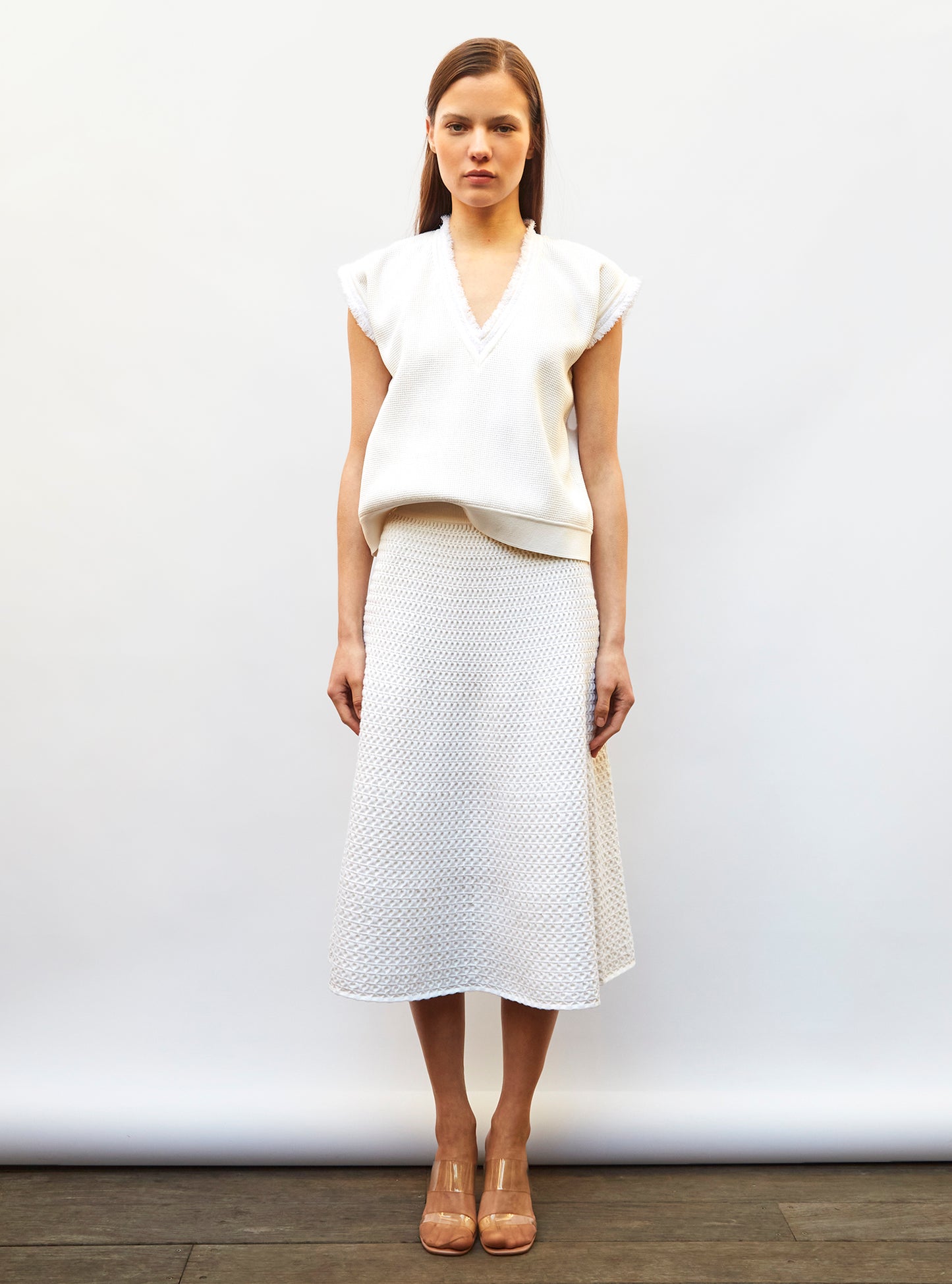 Jupe mi longue en maille smockée - Vêtement en maille de luxe Molli