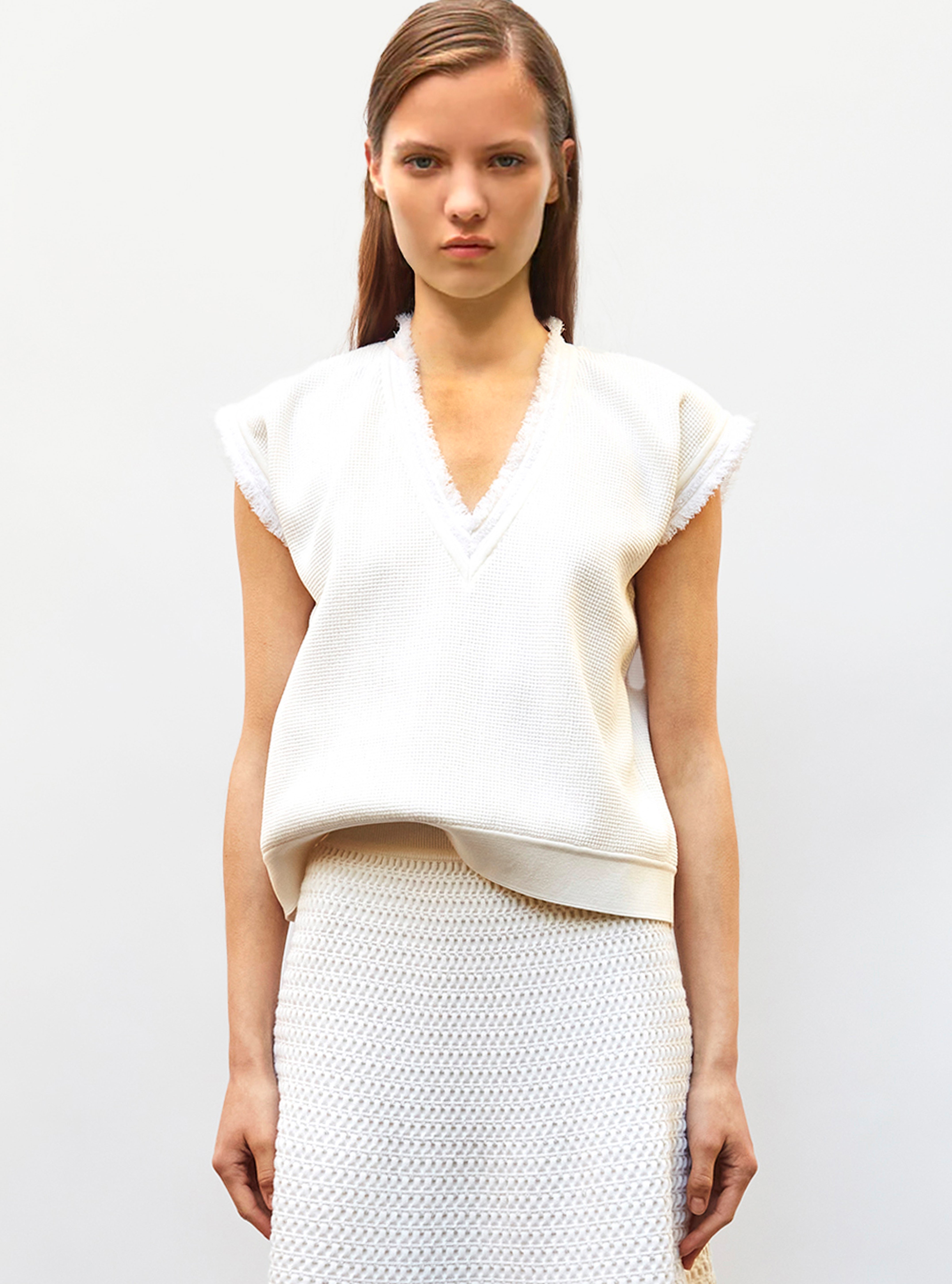 Fringed knit top milk | Molli