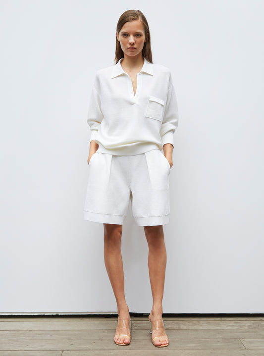 knit shirt with band-trimmed collar