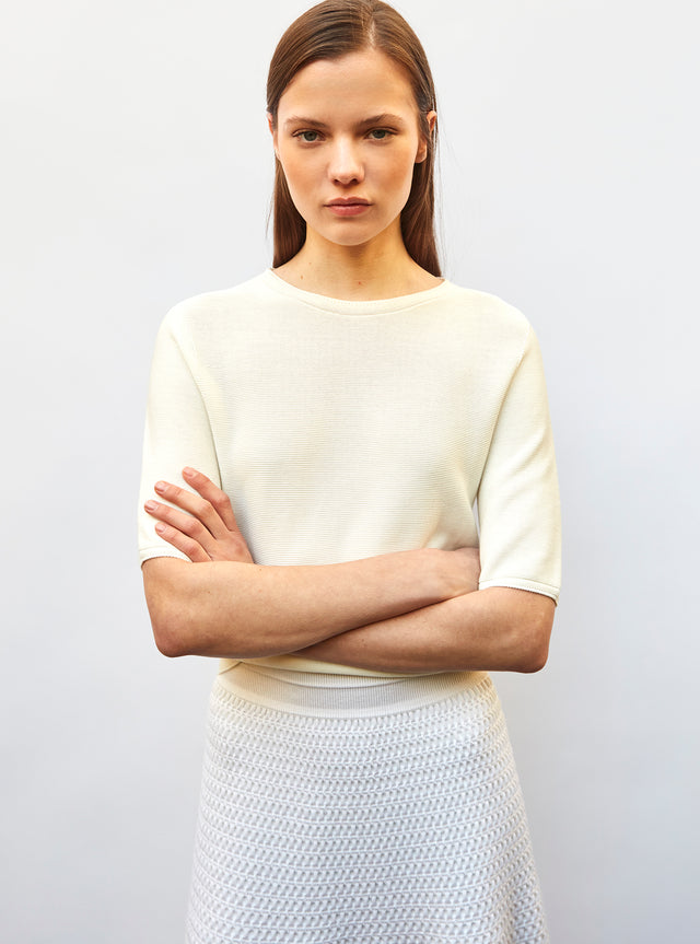 top fin maille manches coudes - Image principale