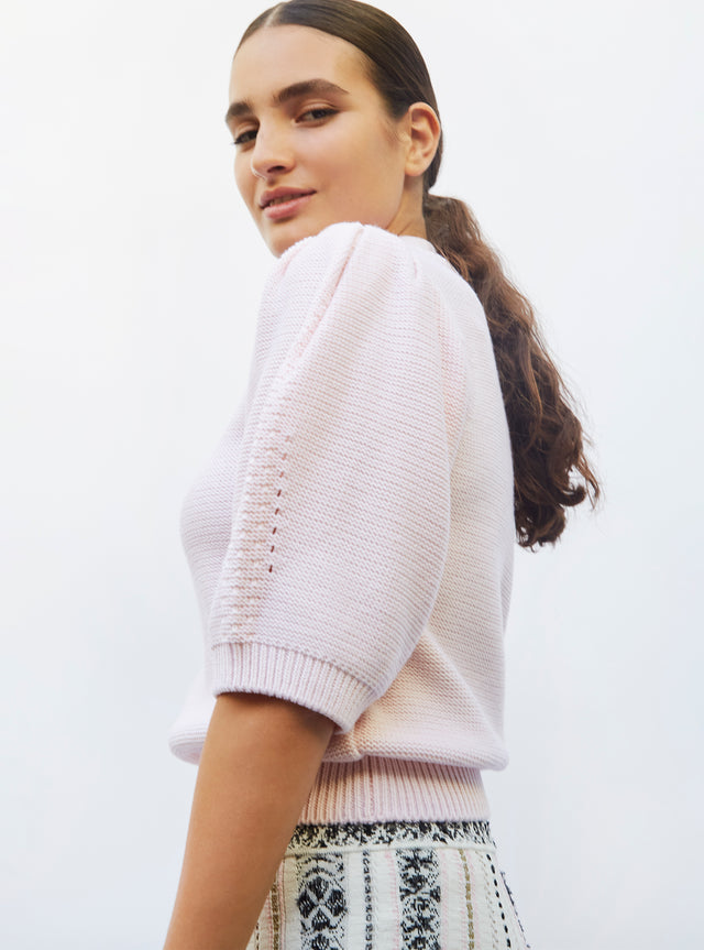 puff-sleeve knitted top - Image principale