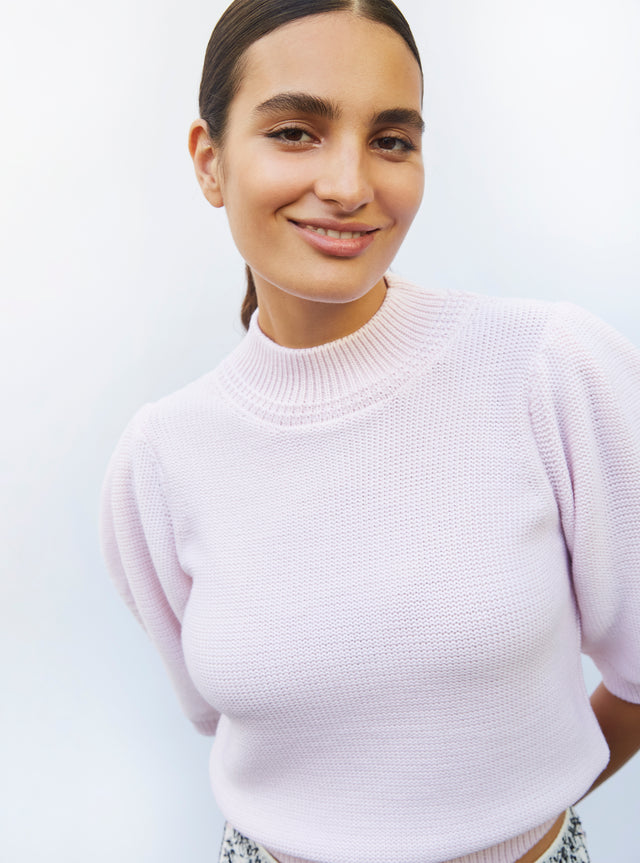 puff-sleeve knitted top - Image principale