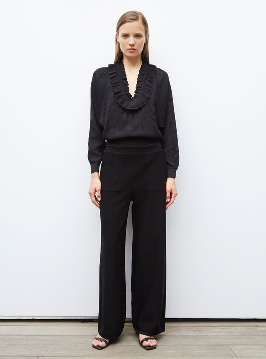 v-necked top in an openwork knit