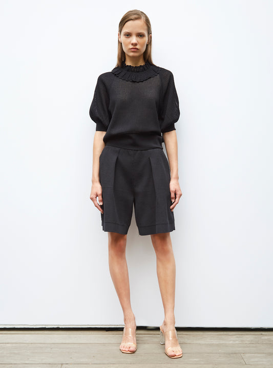 top with collar in openwork knit