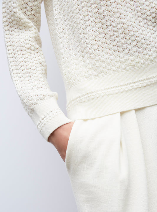 pointelle knit straight top