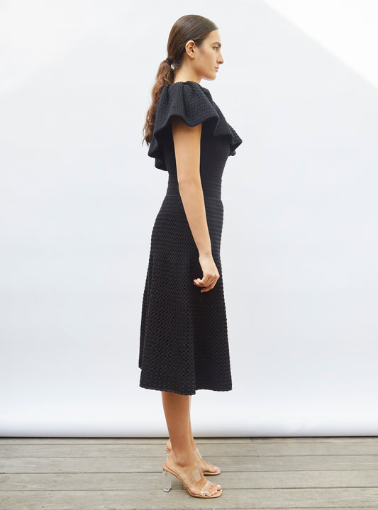 smocked knit mid-length skirt
