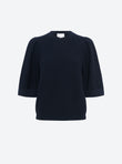 Pleated elbow-length sleeved knit top