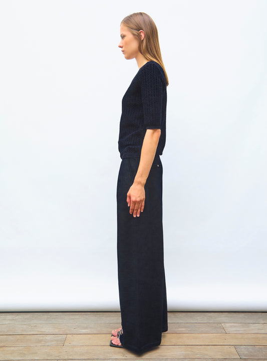 v-necked top in smocked knit