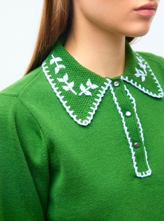 Hand-Embroidered Knit Shirt