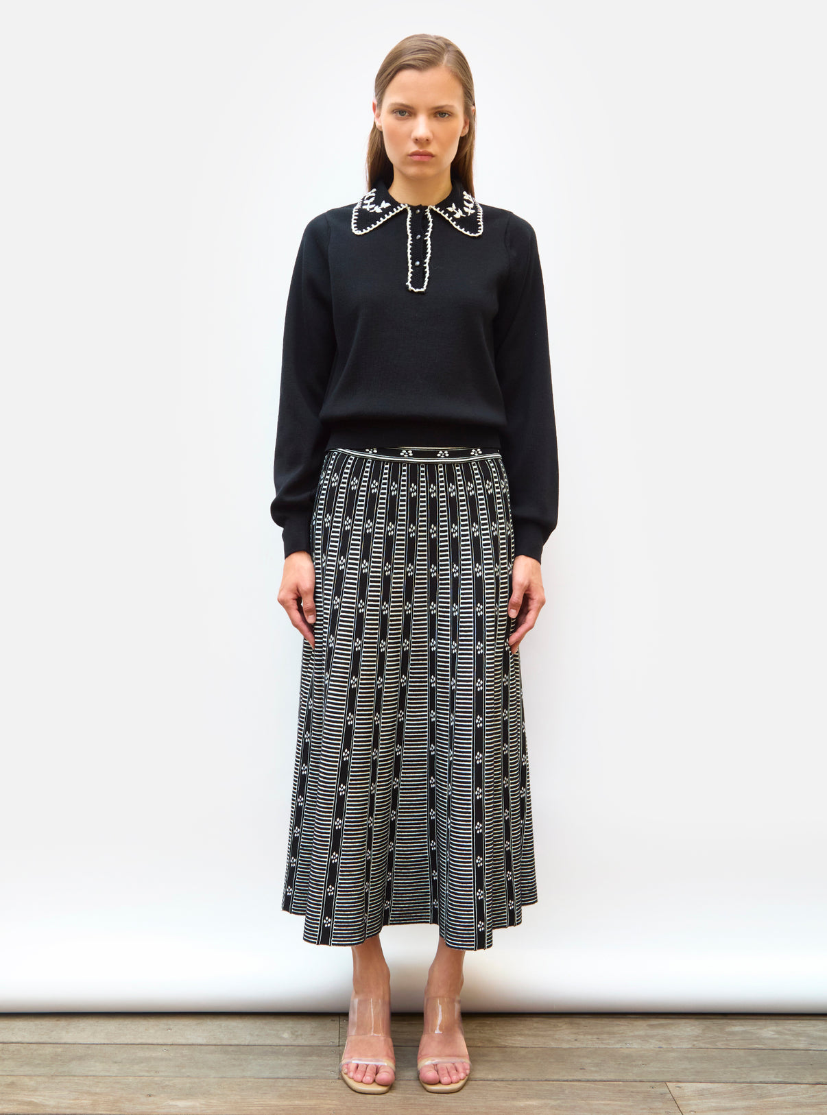 Jupe jacquard mini fleurs Noir Profond Naturel - Jupe de luxe