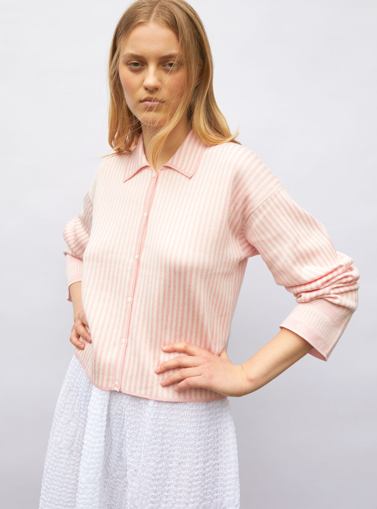 Chemise de luxe femme - Chemise maille fines rayures Boudoir-Naturel