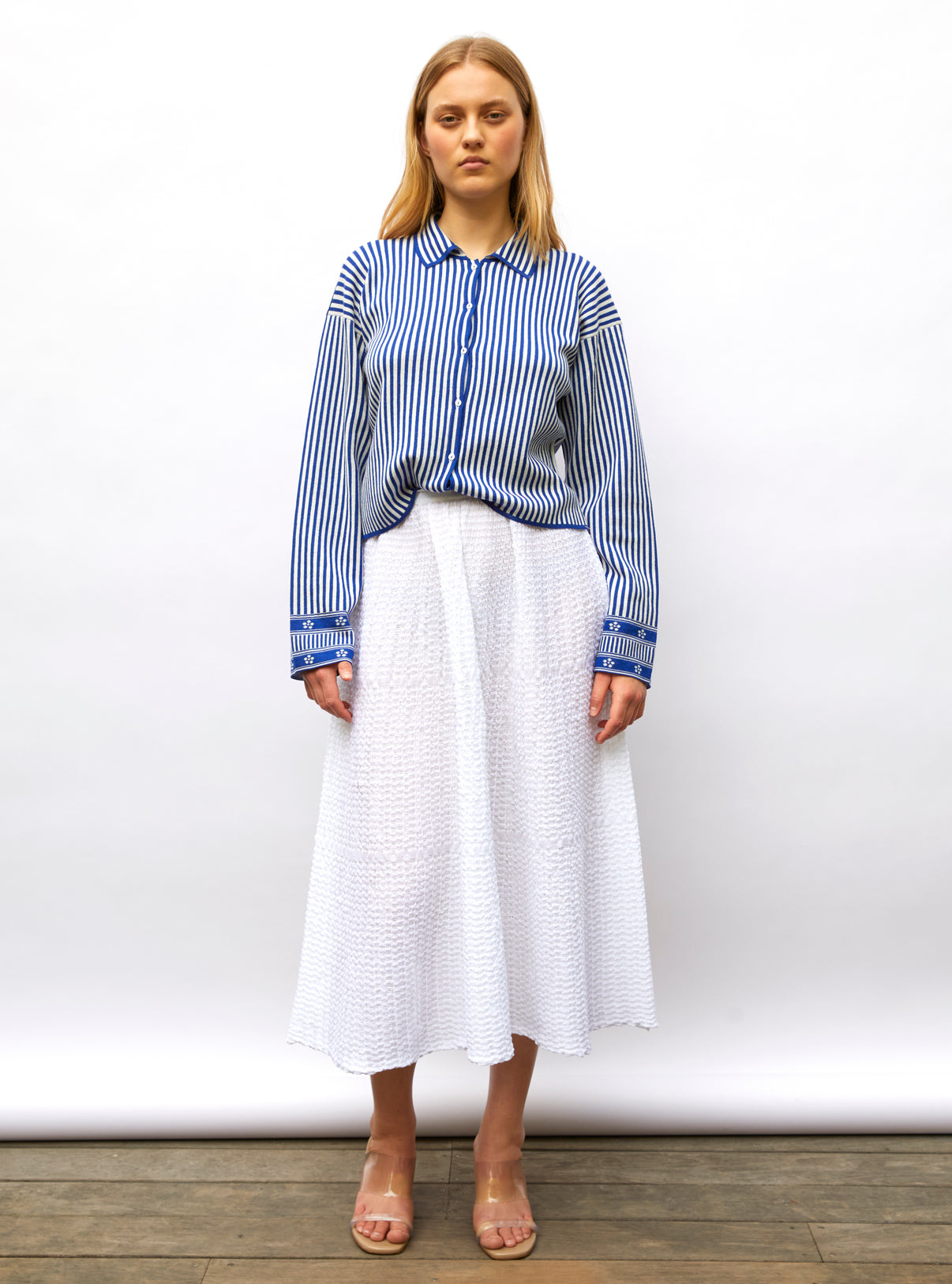 Chemise maille fines rayures Majorelle-Naturel - Chemise de luxe