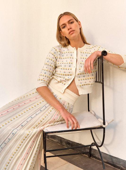 knit cardigan with herbarium motifs