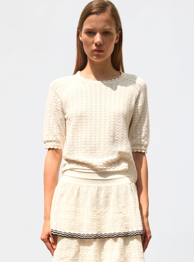 elbow-length-sleeved top in a pointelle knit - Image principale