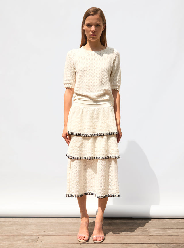 elbow-length-sleeved top in a pointelle knit - Image principale