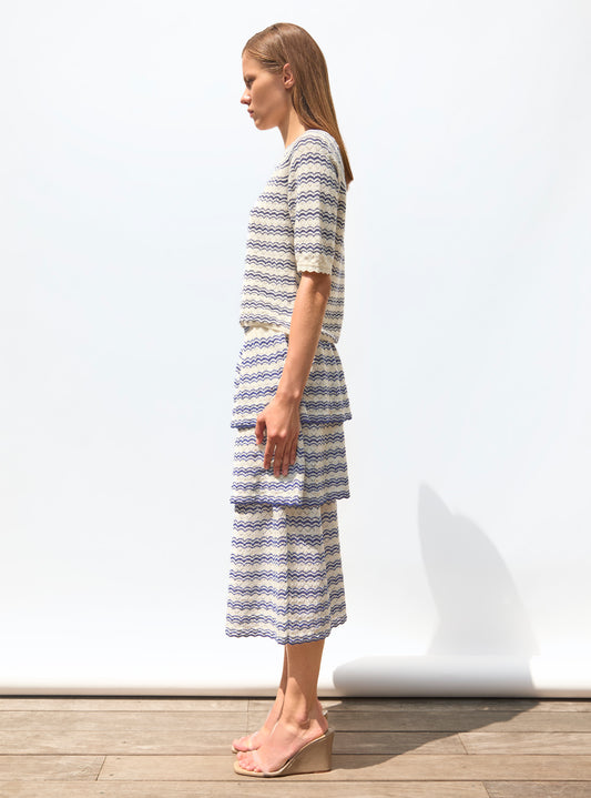 pointelle knit skirt with flounces