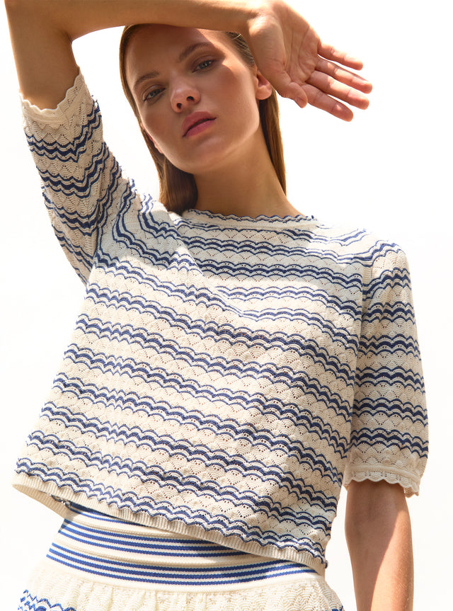 elbow-length-sleeved top in a pointelle knit - Image principale