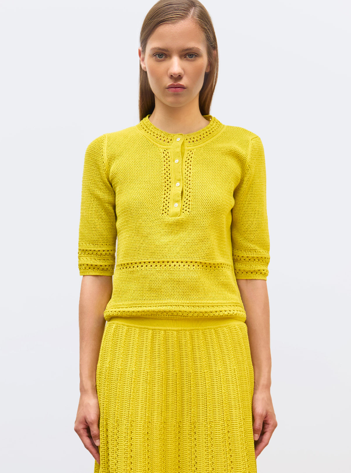 Top délicat maille crochet Mimosa - Vêtement en maille de luxe Molli