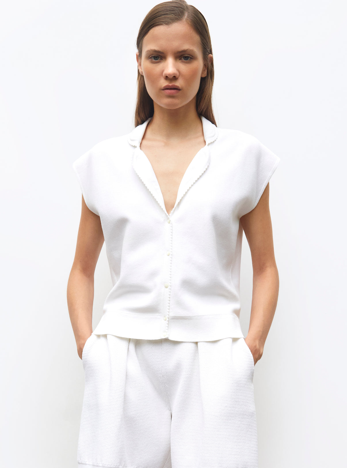 Top petit col chemise Milk - Vêtement de luxe femme