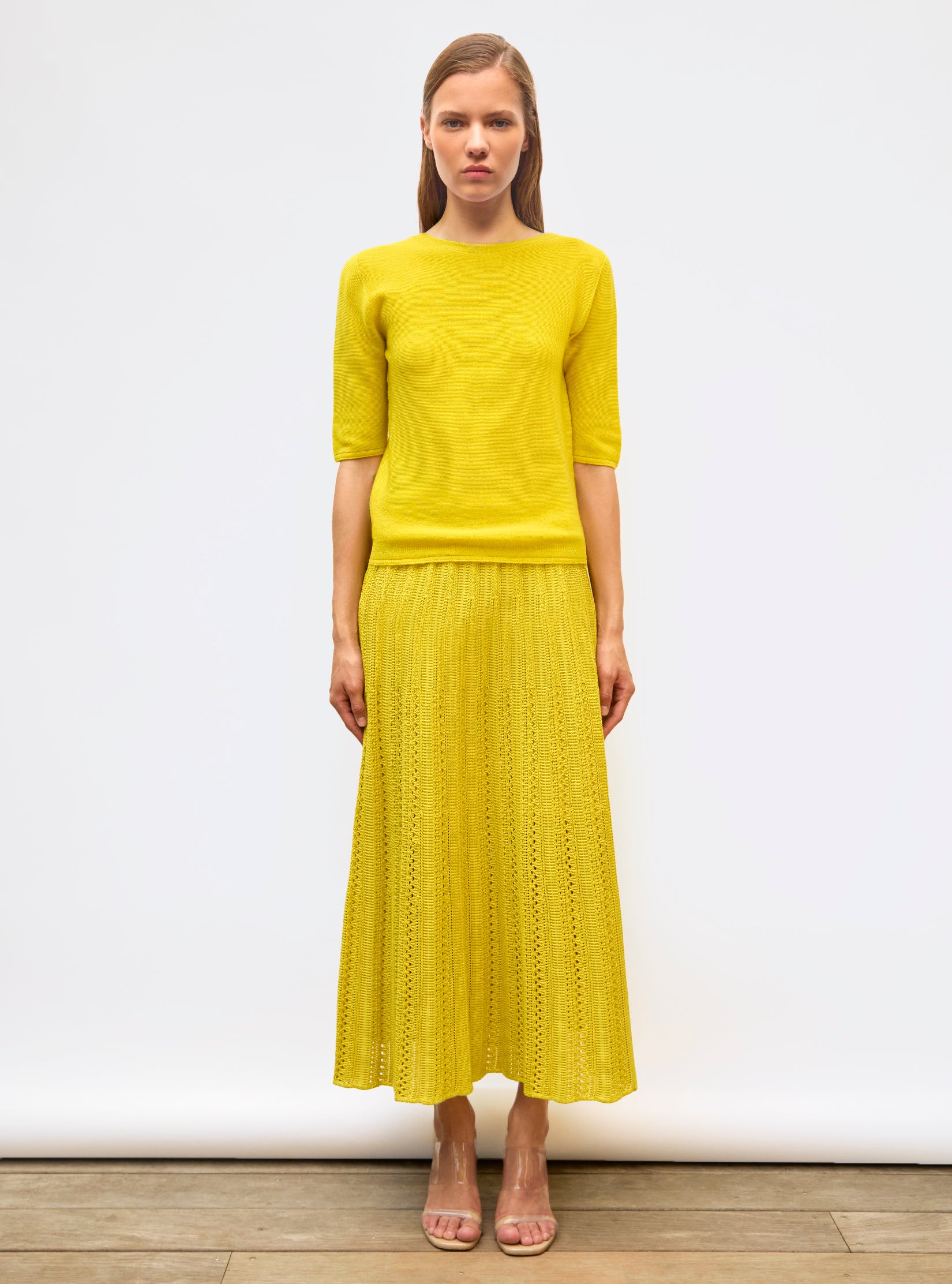 Jupes de luxe femme - Jupe longue en maille guipure Mimosa