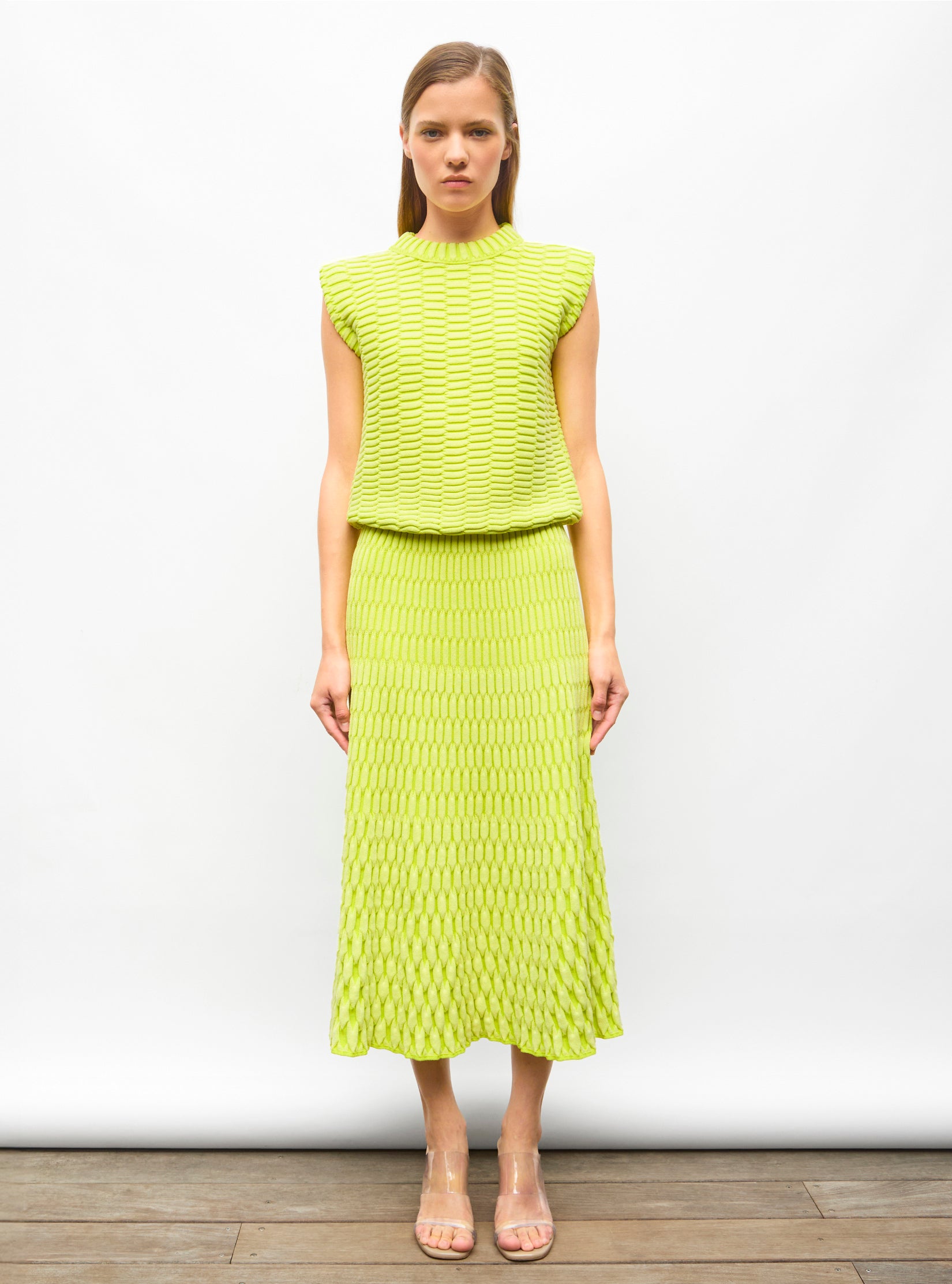 Top maille zellige uni Limoncello - Top de luxe 