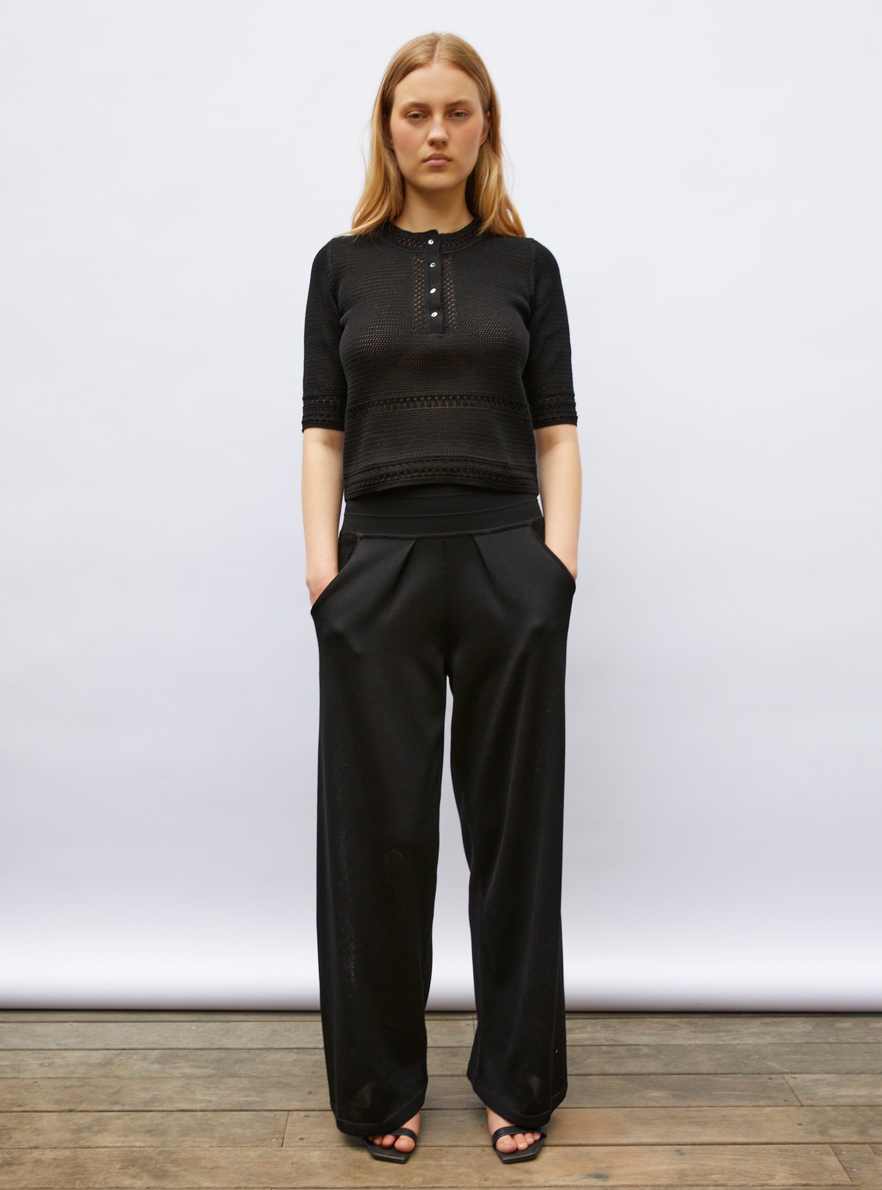 Pantalon fluide maille légère Noir Profond - Pantalon de luxe 
